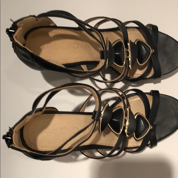ALDO Black Wedge Sandals Sz 6 - Picture 15 of 15